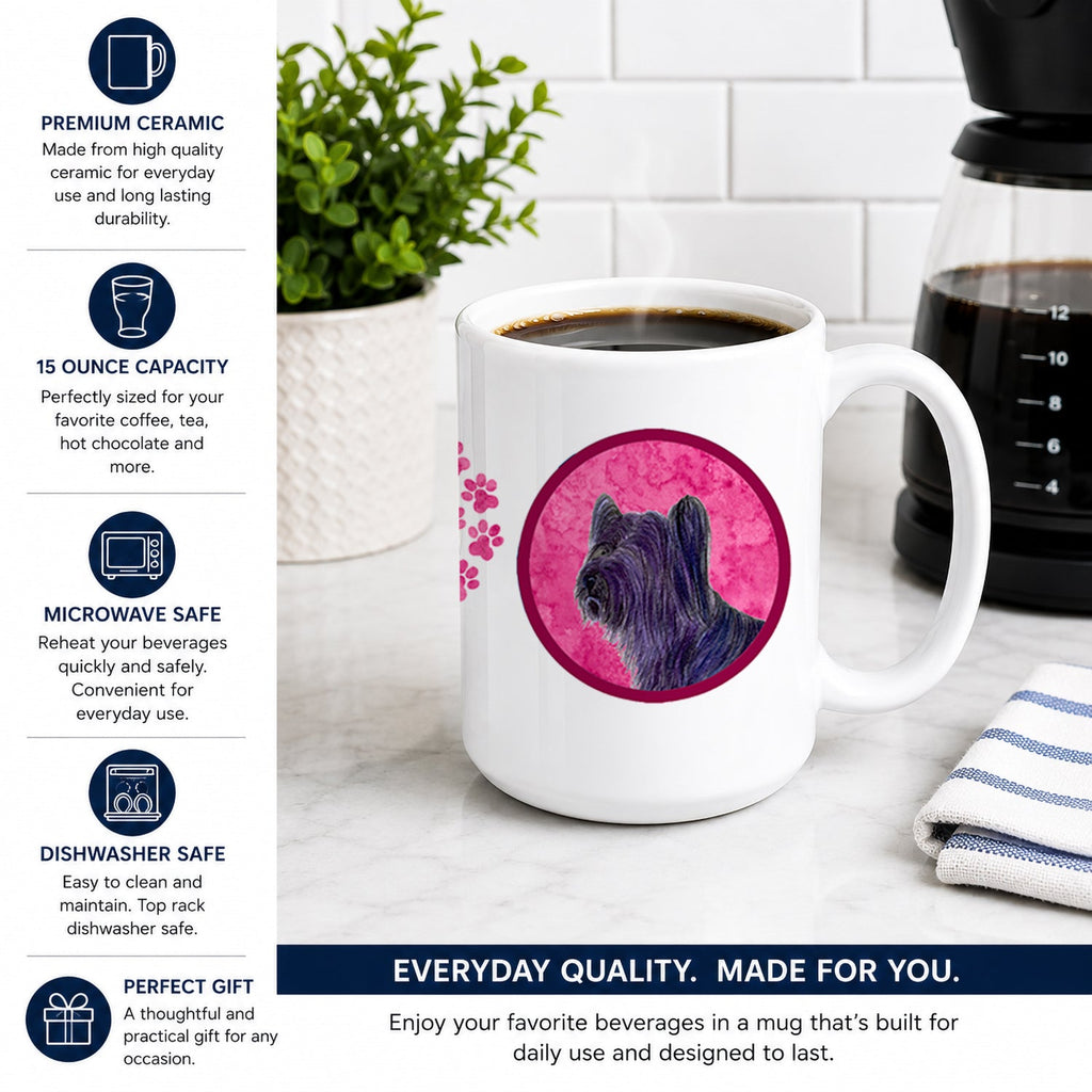 Pink Skye Terrier Ceramic Coffee Mug 15 oz Decorative Large C Handle Mug Cup for Tea, Cocoa Hot Chocolate