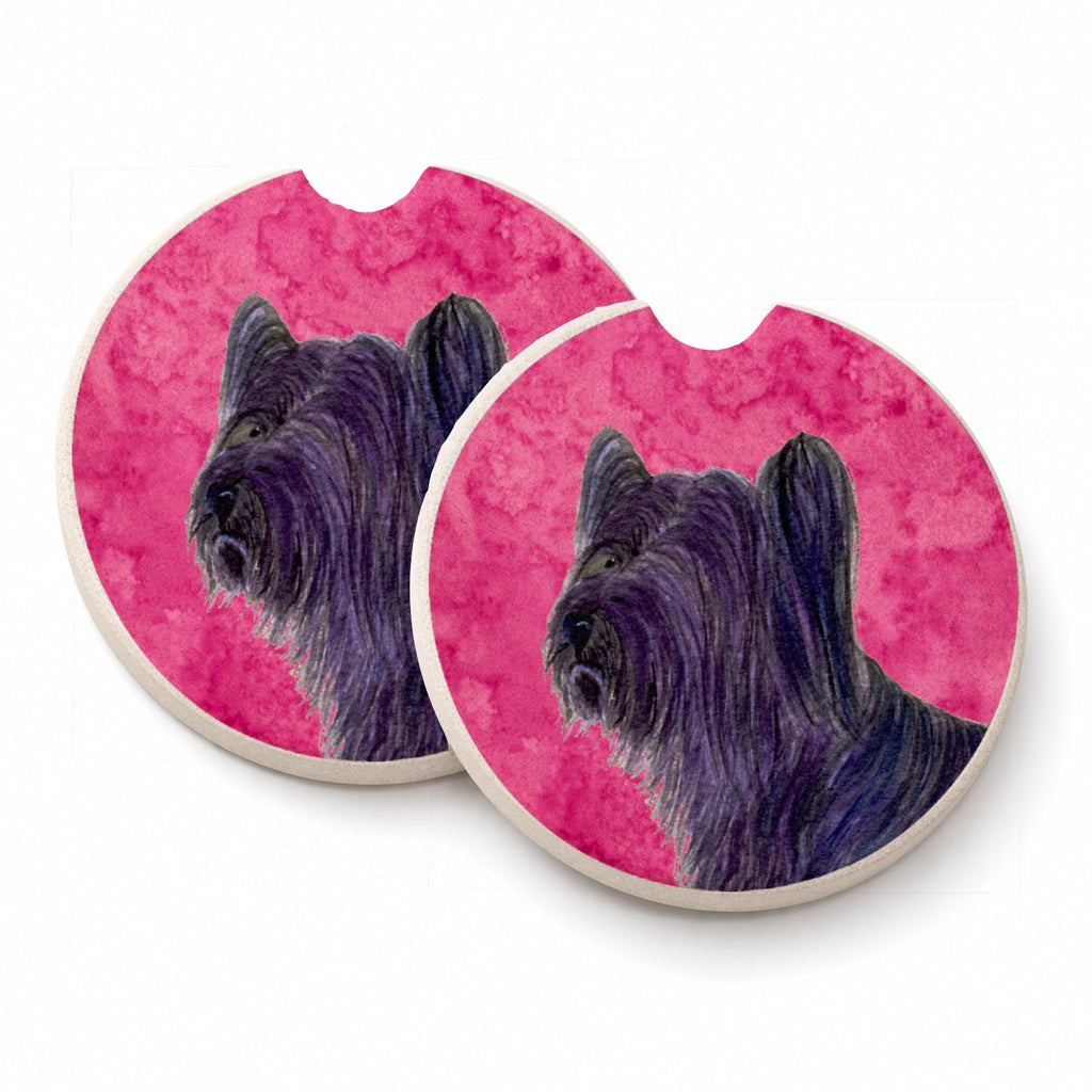 Pink Skye Terrier Set of 2 Cup Holder Car Coasters Absorbent Round Sandstone Coasters Gifts for Men or Women, 2.5, Multicolor