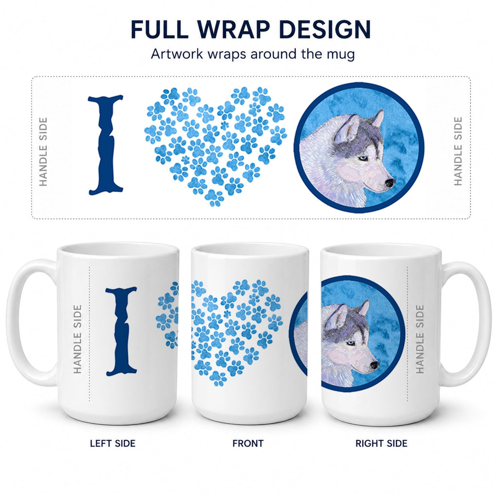Blue Siberian Husky Ceramic Coffee Mug 15 oz Decorative Large C Handle Mug Cup for Tea, Cocoa Hot Chocolate