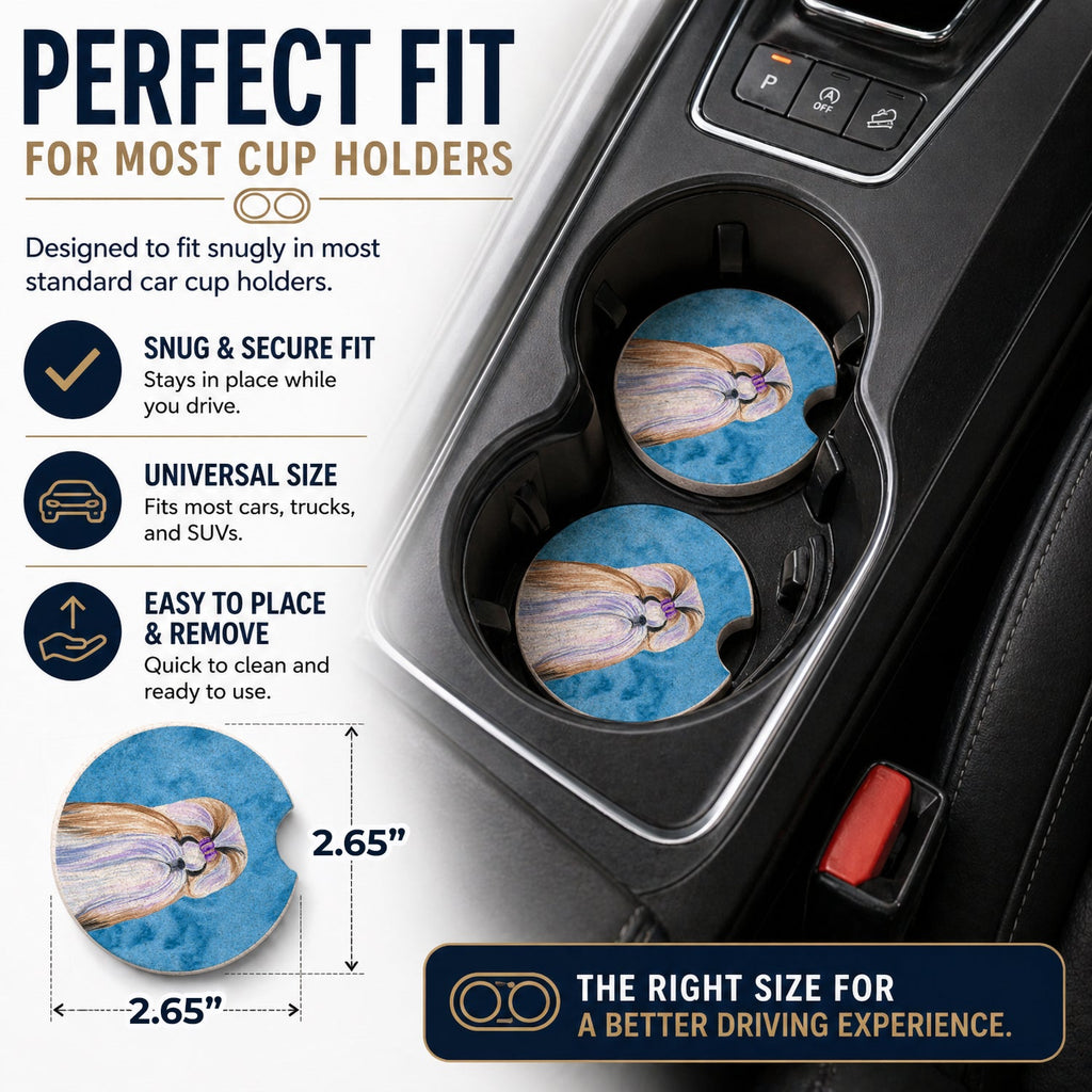 Blue Shih Tzu Set of 2 Cup Holder Car Coasters Absorbent Round Sandstone Coasters Gifts for Men or Women, 2.5, Multicolor