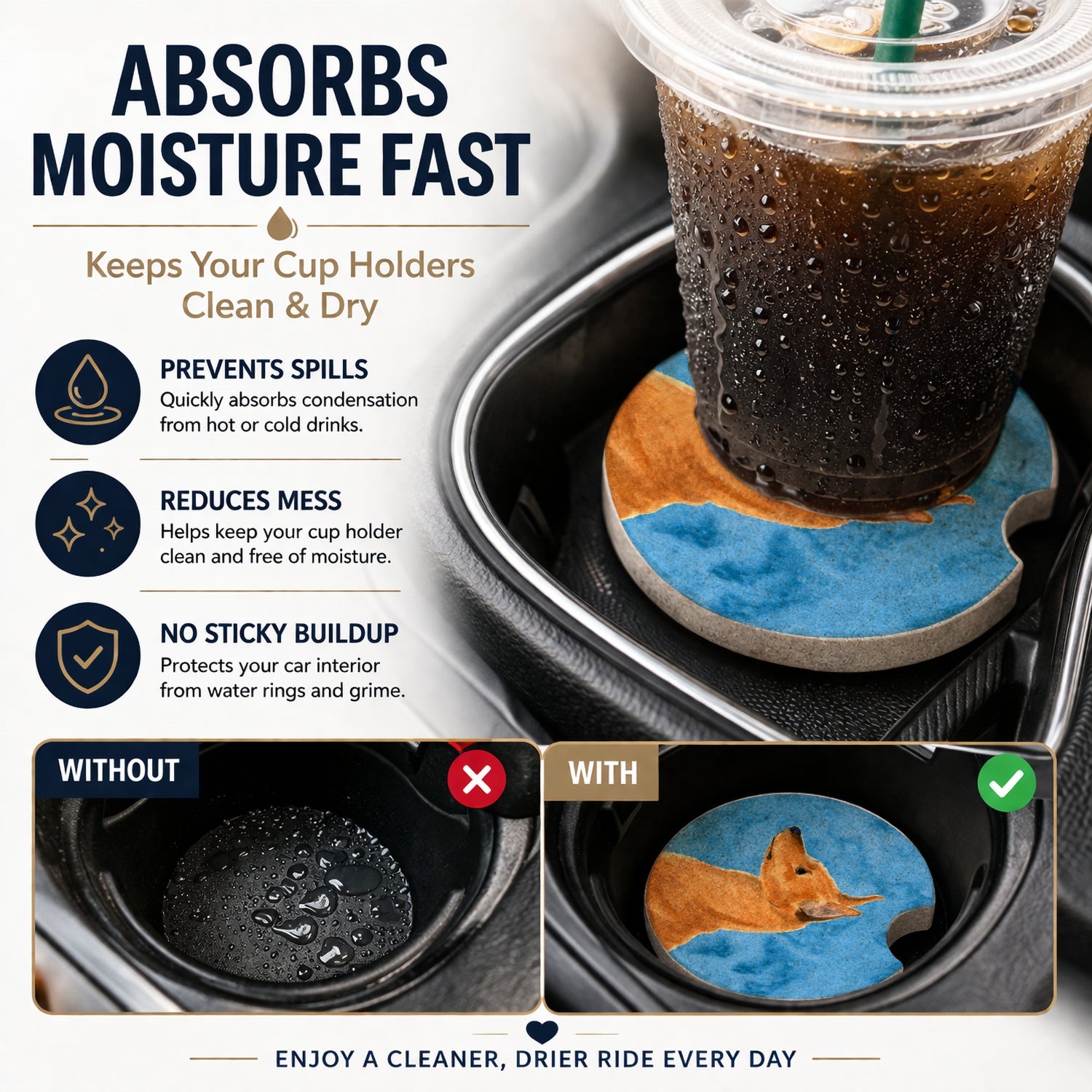 Blue Min Pin Set of 2 Cup Holder Car Coasters Absorbent Round Sandstone Coasters Gifts for Men or Women, 2.5, Multicolor