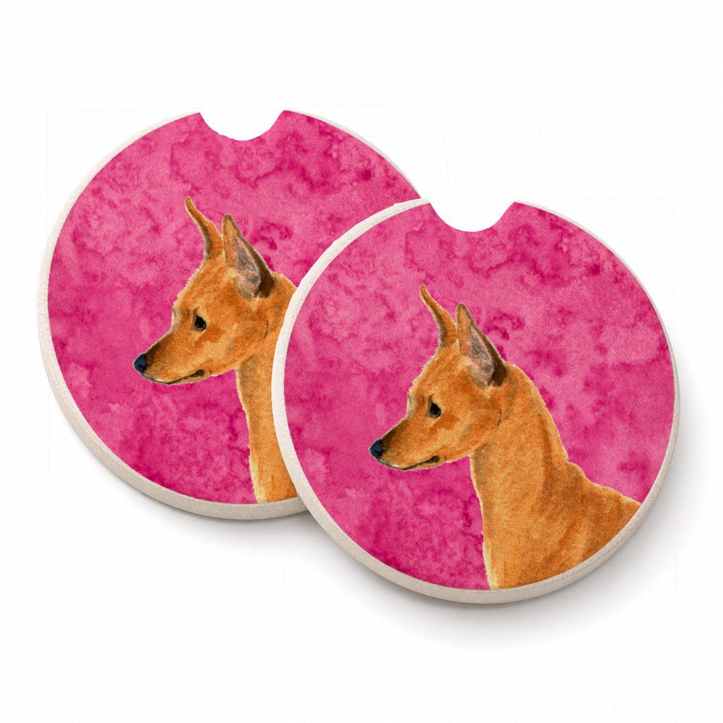 Pink Min Pin Set of 2 Cup Holder Car Coasters Absorbent Round Sandstone Coasters Gifts for Men or Women, 2.5, Multicolor