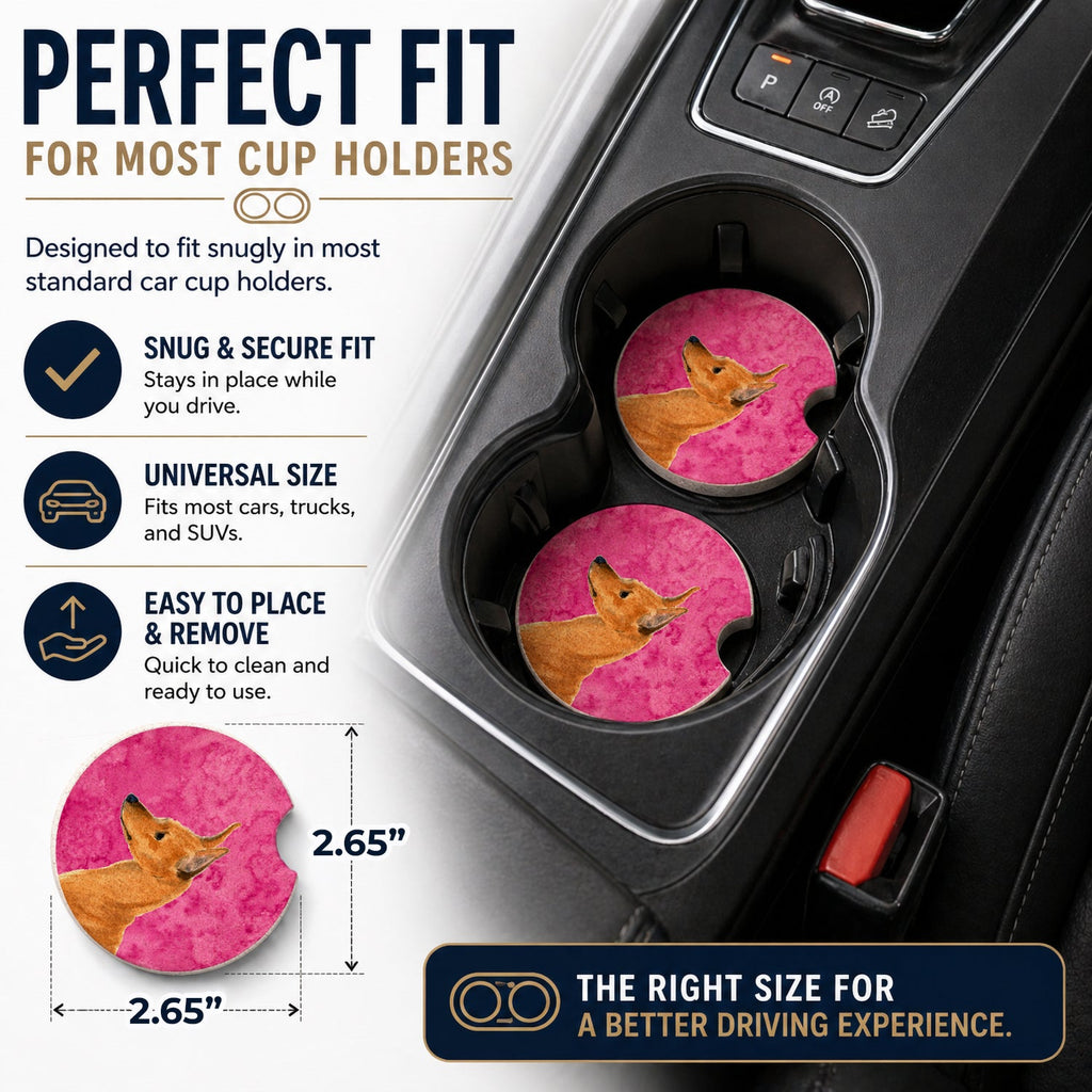 Pink Min Pin Set of 2 Cup Holder Car Coasters Absorbent Round Sandstone Coasters Gifts for Men or Women, 2.5, Multicolor