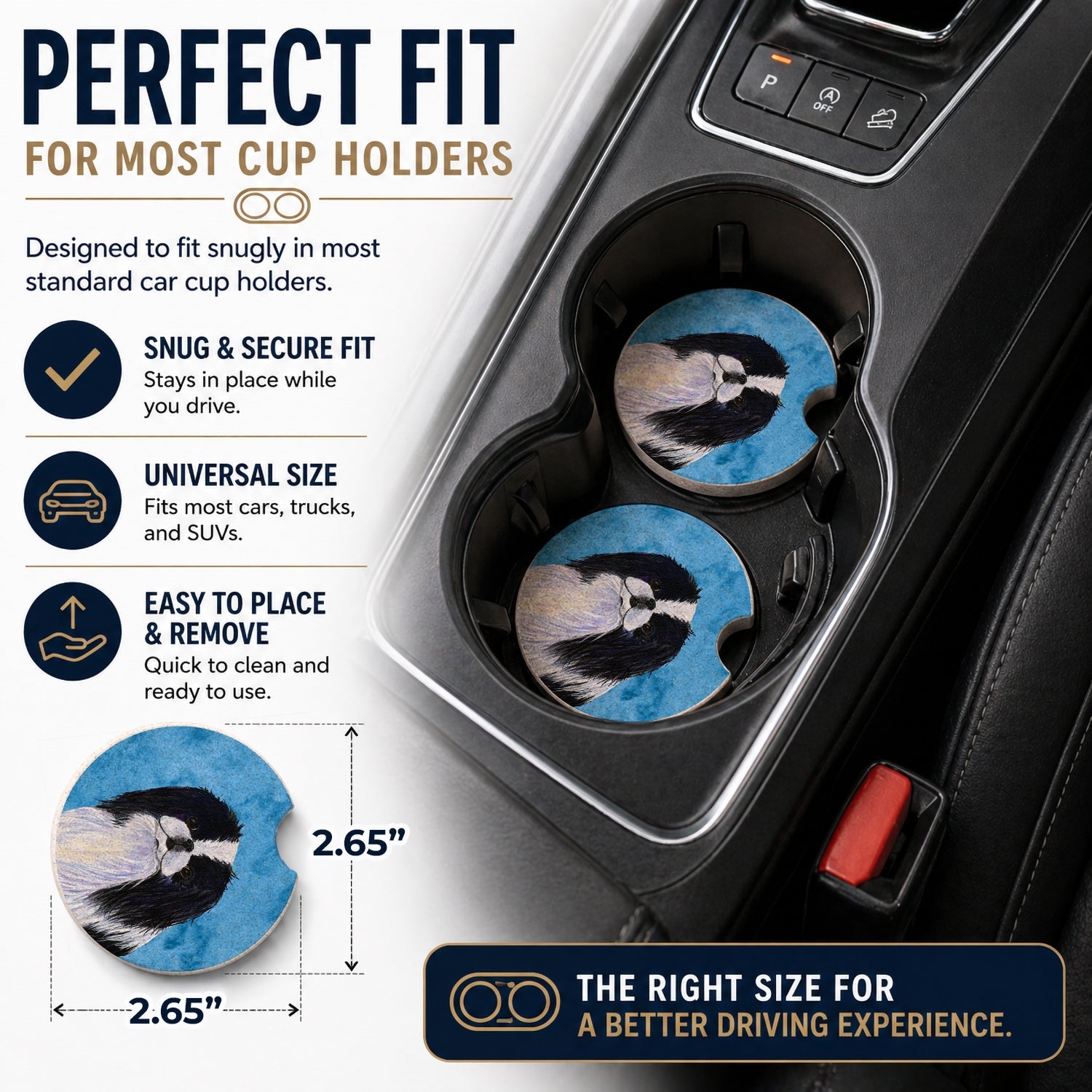 Blue Japanese Chin Set of 2 Cup Holder Car Coasters Absorbent Round Sandstone Coasters Gifts for Men or Women, 2.5, Multicolor