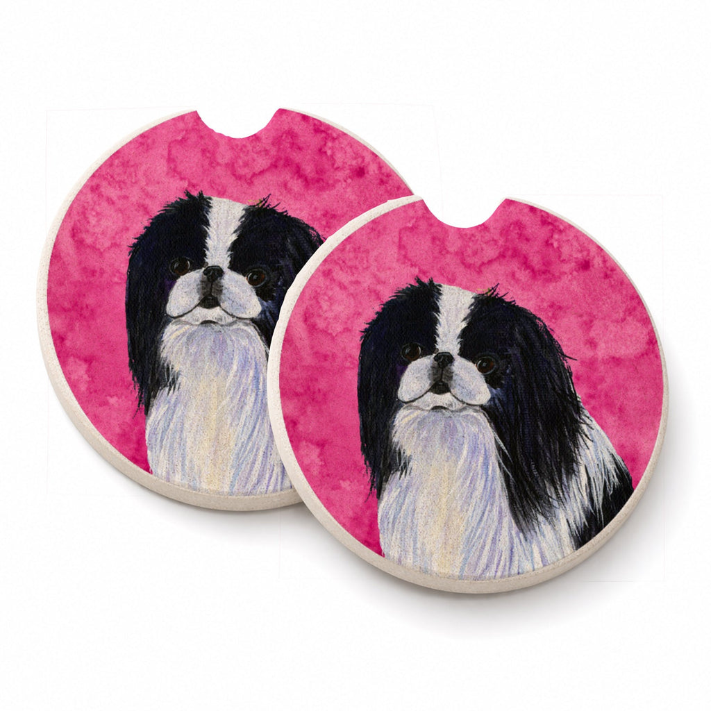 Pink Japanese Chin Set of 2 Cup Holder Car Coasters Absorbent Round Sandstone Coasters Gifts for Men or Women, 2.5, Multicolor