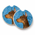 Blue Doberman Set of 2 Cup Holder Car Coasters Absorbent Round Sandstone Coasters Gifts for Men or Women, 2.5, Multicolor
