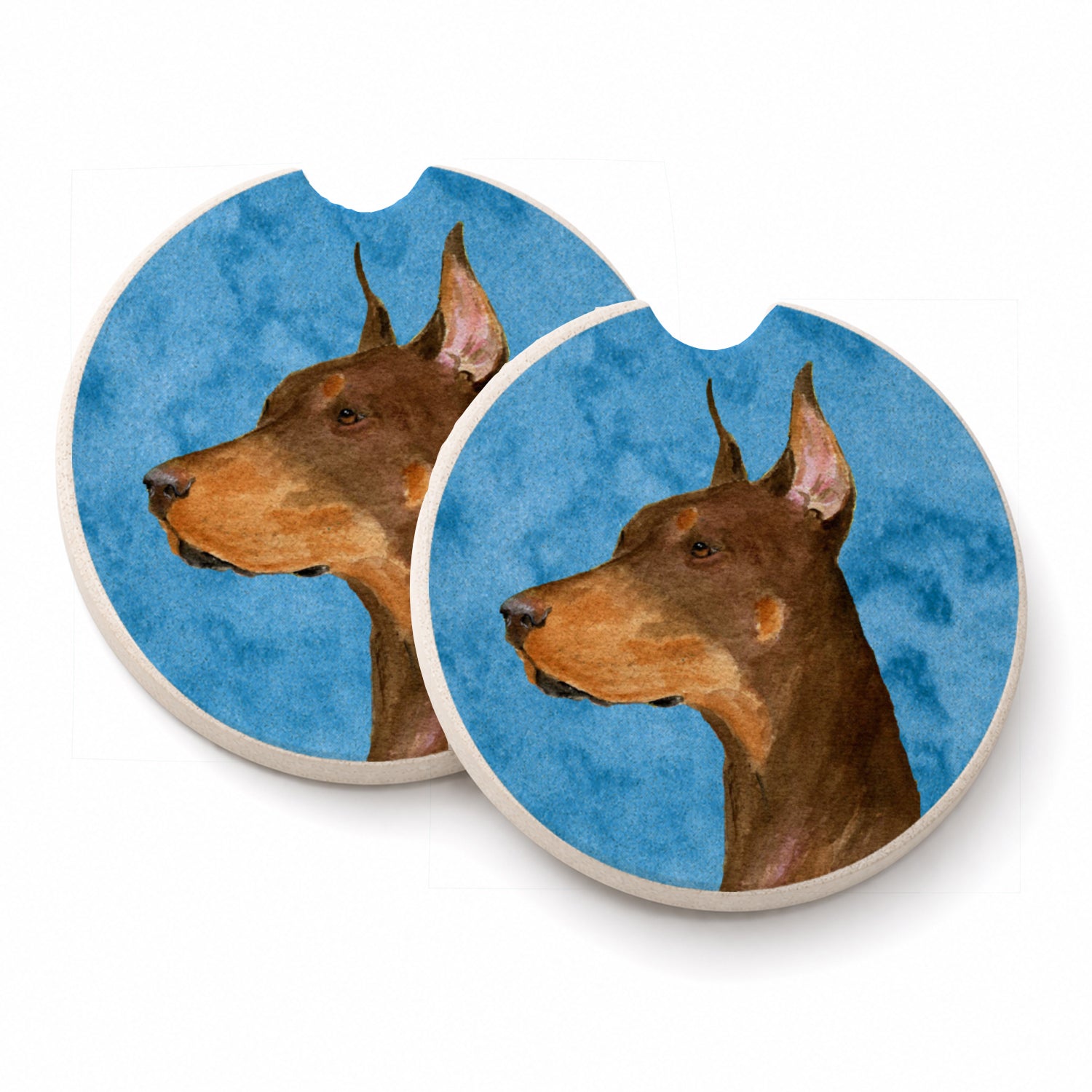 Blue Doberman Set of 2 Cup Holder Car Coasters Absorbent Round Sandstone Coasters Gifts for Men or Women, 2.5, Multicolor