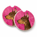 Pink Doberman Set of 2 Cup Holder Car Coasters Absorbent Round Sandstone Coasters Gifts for Men or Women, 2.5, Multicolor