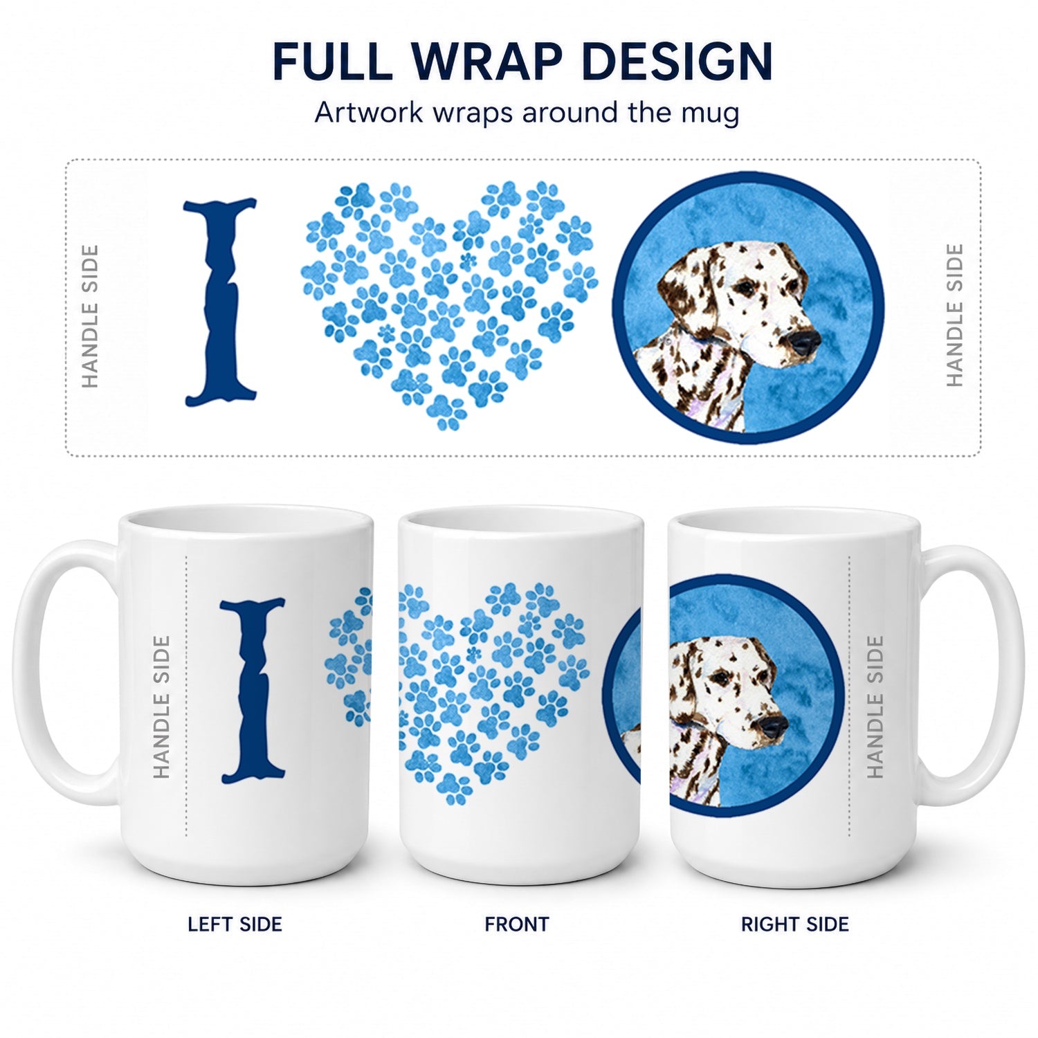 Blue Dalmatian Ceramic Coffee Mug 15 oz Decorative Large C Handle Mug Cup for Tea, Cocoa Hot Chocolate