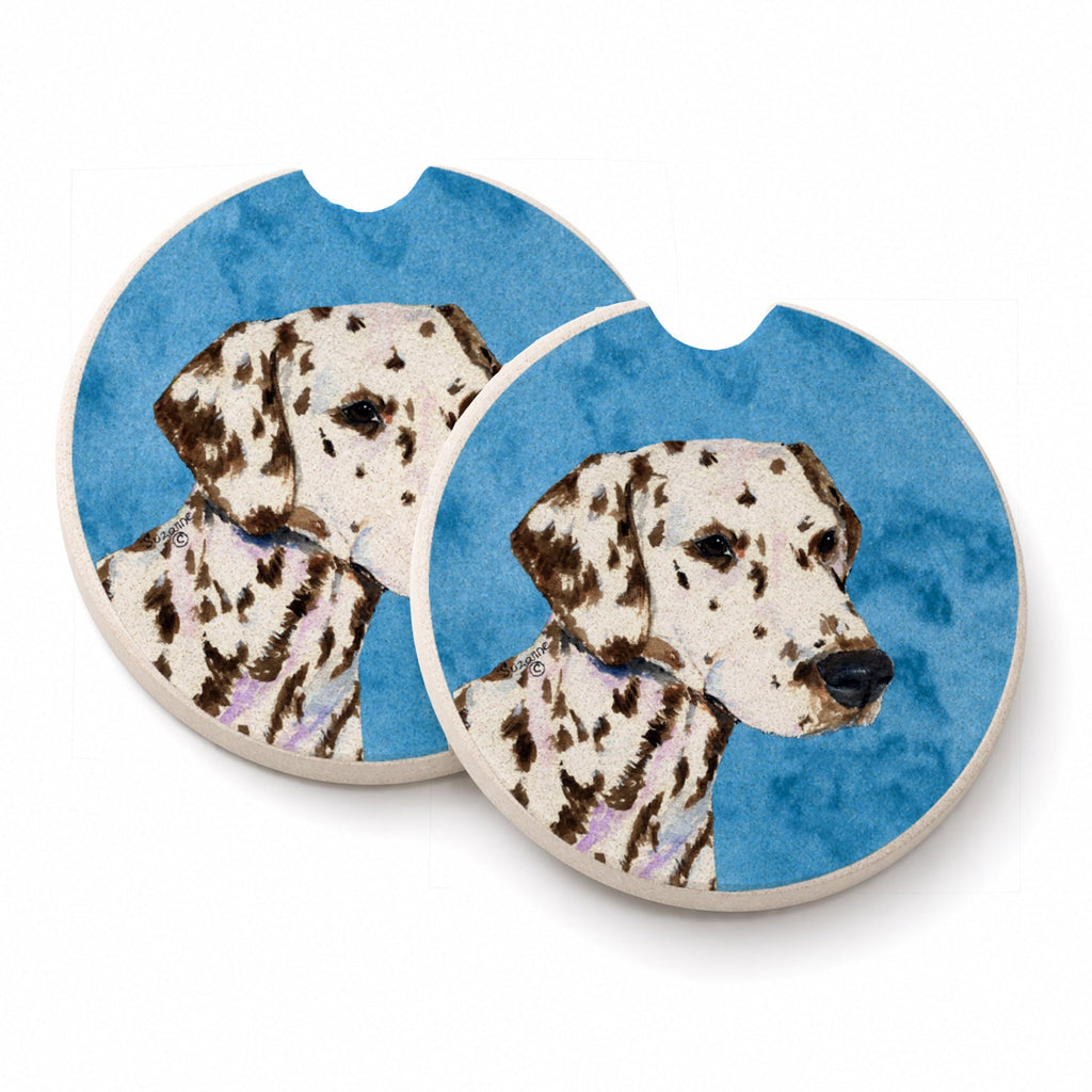 Blue Dalmatian Set of 2 Cup Holder Car Coasters Absorbent Round Sandstone Coasters Gifts for Men or Women, 2.5, Multicolor