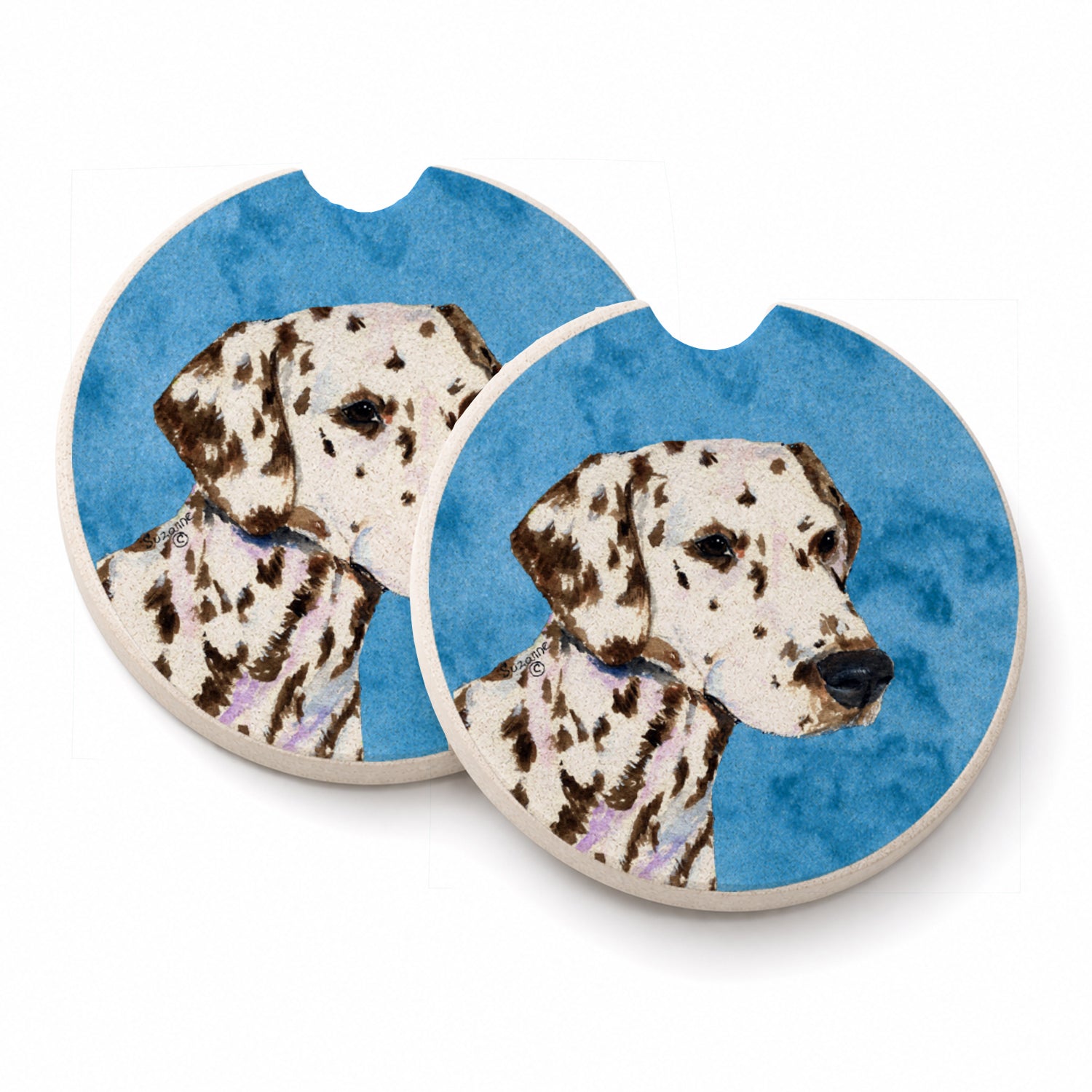 Blue Dalmatian Set of 2 Cup Holder Car Coasters Absorbent Round Sandstone Coasters Gifts for Men or Women, 2.5, Multicolor