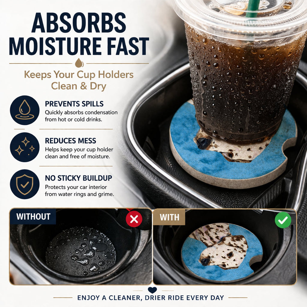 Blue Dalmatian Set of 2 Cup Holder Car Coasters Absorbent Round Sandstone Coasters Gifts for Men or Women, 2.5, Multicolor