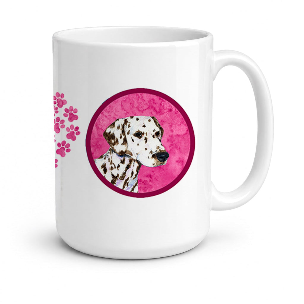 Pink Dalmatian Ceramic Coffee Mug 15 oz Decorative Large C Handle Mug Cup for Tea, Cocoa Hot Chocolate