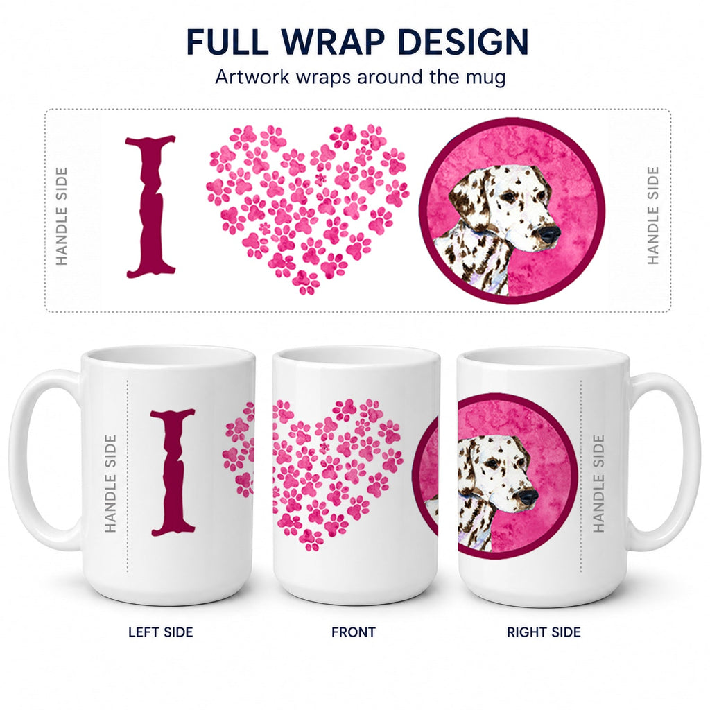 Pink Dalmatian Ceramic Coffee Mug 15 oz Decorative Large C Handle Mug Cup for Tea, Cocoa Hot Chocolate
