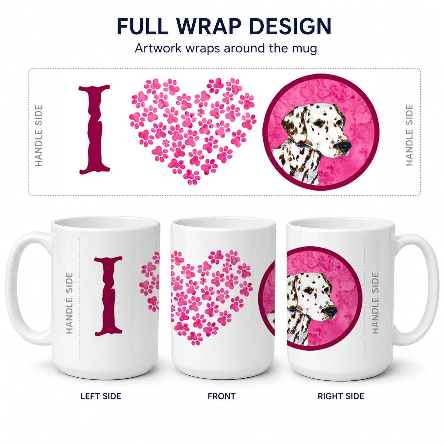 Pink Dalmatian Ceramic Coffee Mug 15 oz Decorative Large C Handle Mug Cup for Tea, Cocoa Hot Chocolate
