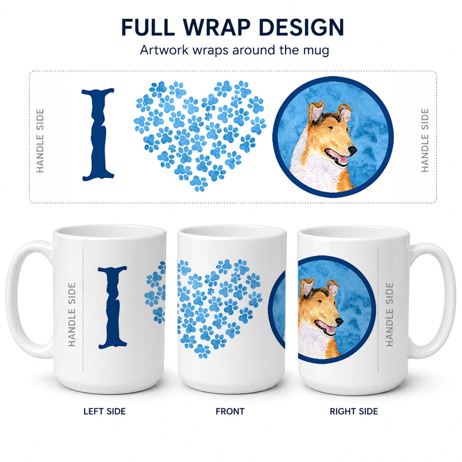 Blue Smooth Collie Ceramic Coffee Mug 15 oz Decorative Large C Handle Mug Cup for Tea, Cocoa Hot Chocolate