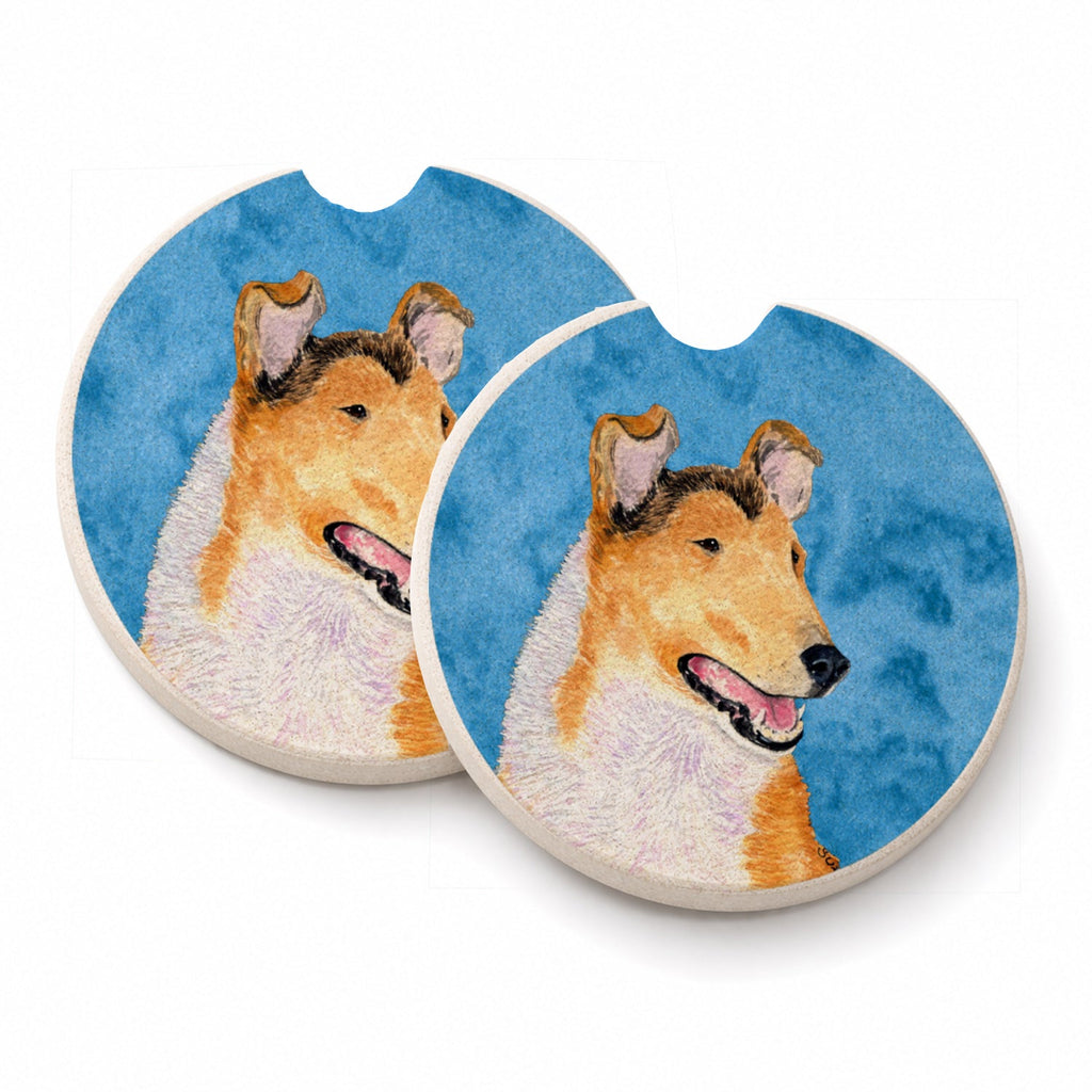 Blue Smooth Collie Set of 2 Cup Holder Car Coasters Absorbent Round Sandstone Coasters Gifts for Men or Women, 2.5, Multicolor