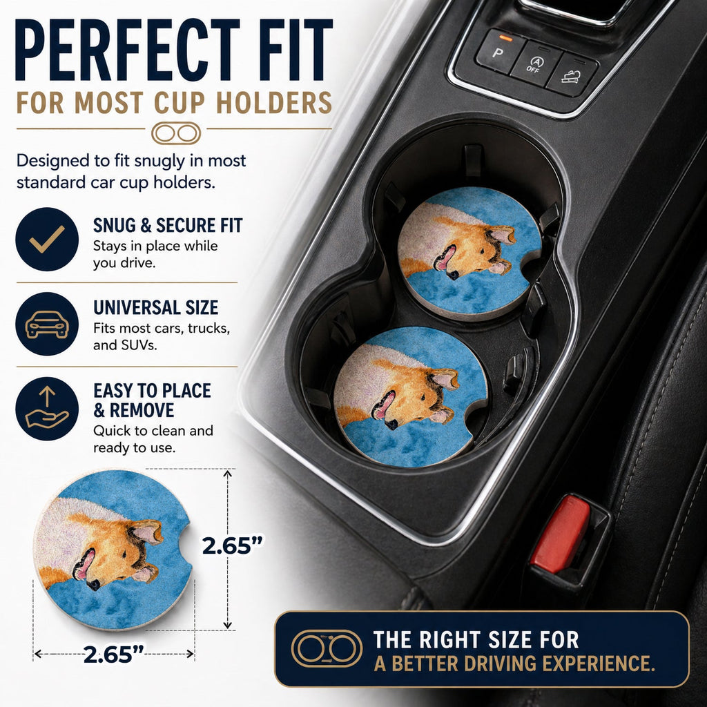Blue Smooth Collie Set of 2 Cup Holder Car Coasters Absorbent Round Sandstone Coasters Gifts for Men or Women, 2.5, Multicolor