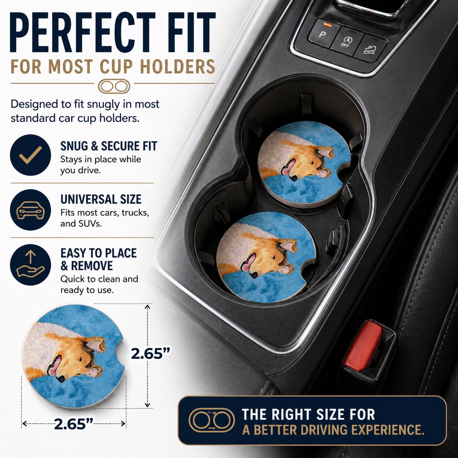 Blue Smooth Collie Set of 2 Cup Holder Car Coasters Absorbent Round Sandstone Coasters Gifts for Men or Women, 2.5, Multicolor