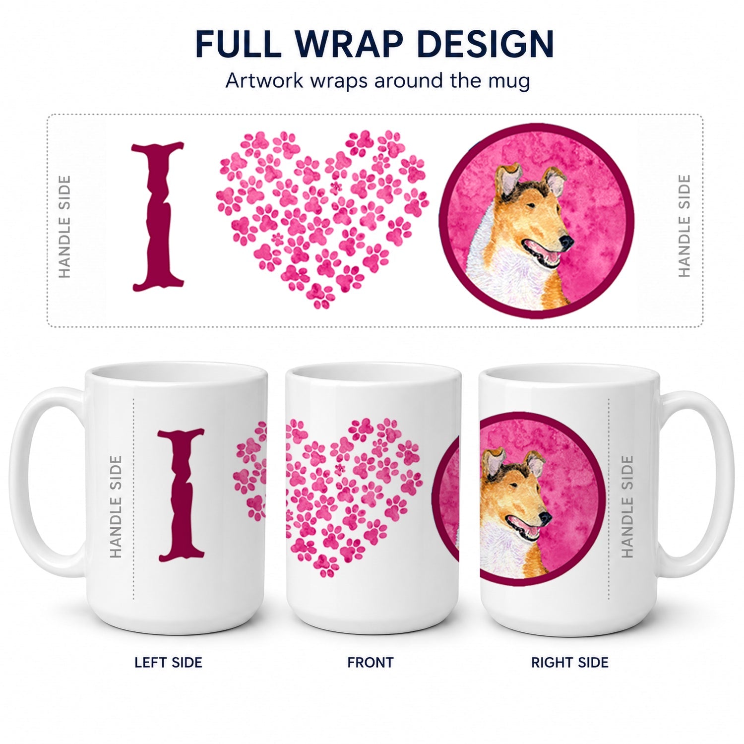 Pink Smooth Collie Ceramic Coffee Mug 15 oz Decorative Large C Handle Mug Cup for Tea, Cocoa Hot Chocolate