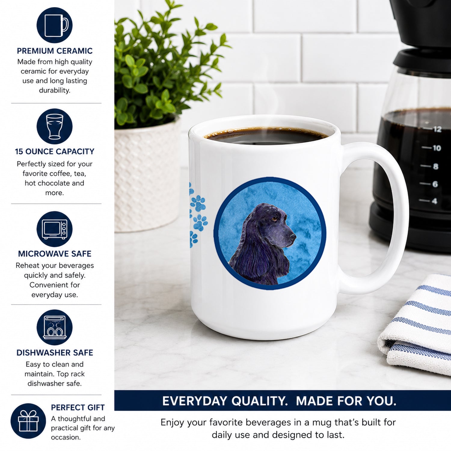 Blue Cocker Spaniel Ceramic Coffee Mug 15 oz Decorative Large C Handle Mug Cup for Tea, Cocoa Hot Chocolate