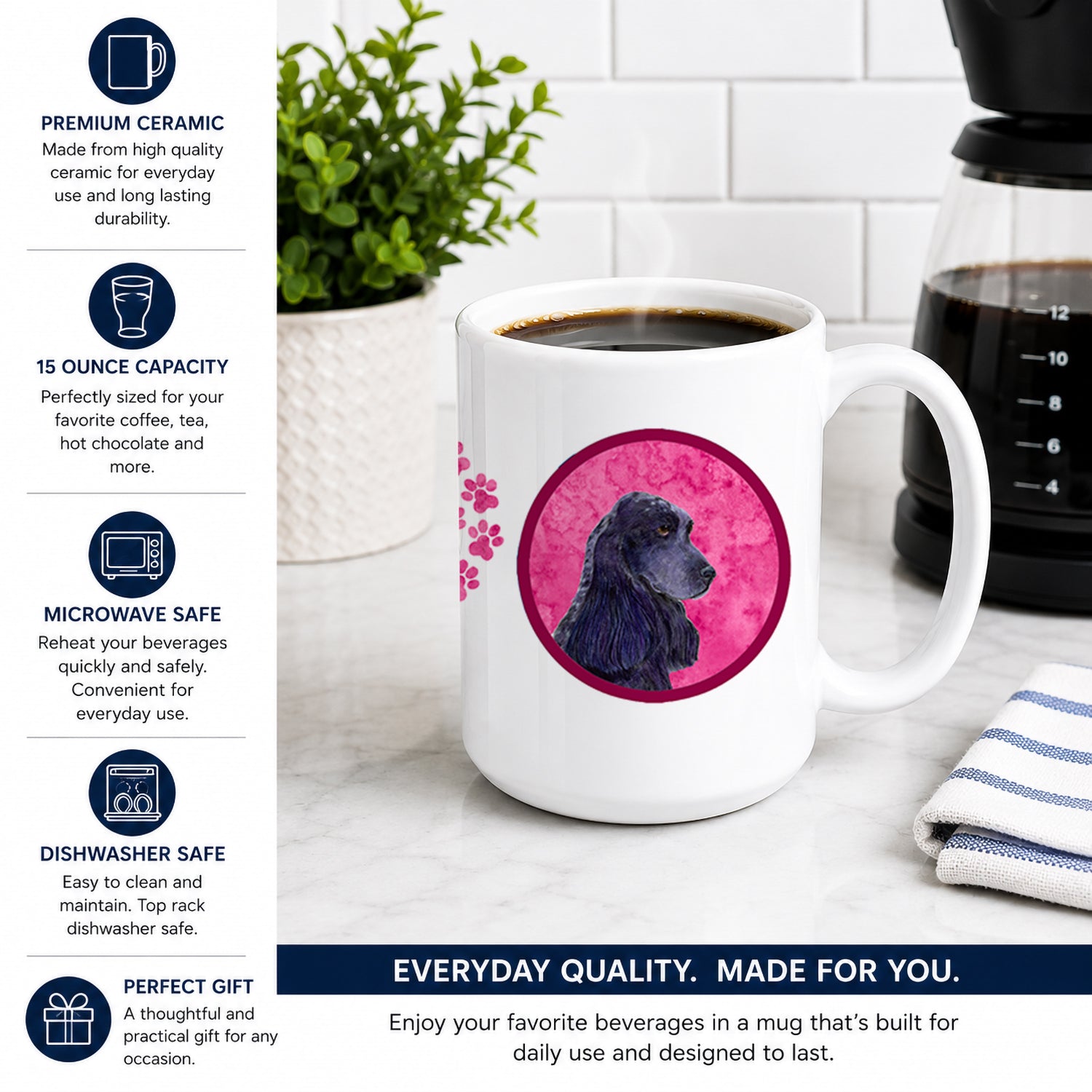 Pink Cocker Spaniel Ceramic Coffee Mug 15 oz Decorative Large C Handle Mug Cup for Tea, Cocoa Hot Chocolate