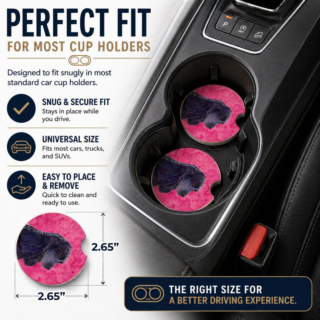 Pink Cocker Spaniel Set of 2 Cup Holder Car Coasters Absorbent Round Sandstone Coasters Gifts for Men or Women, 2.5, Multicolor