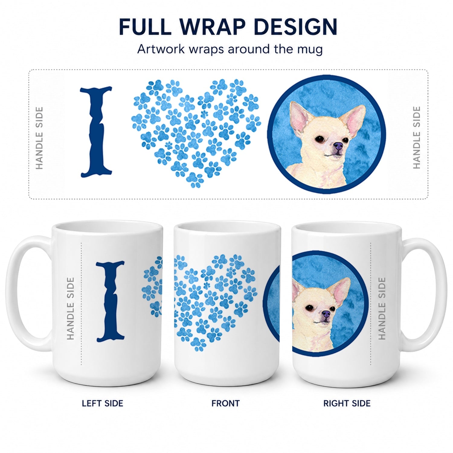 Blue Chihuahua Ceramic Coffee Mug 15 oz Decorative Large C Handle Mug Cup for Tea, Cocoa Hot Chocolate