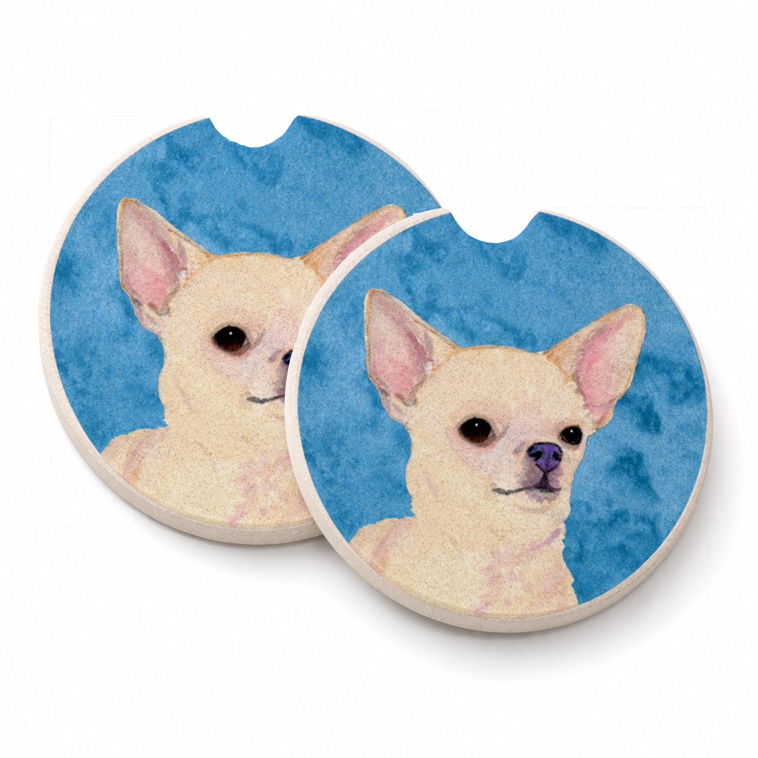 Blue Chihuahua Set of 2 Cup Holder Car Coasters Absorbent Round Sandstone Coasters Gifts for Men or Women, 2.5, Multicolor