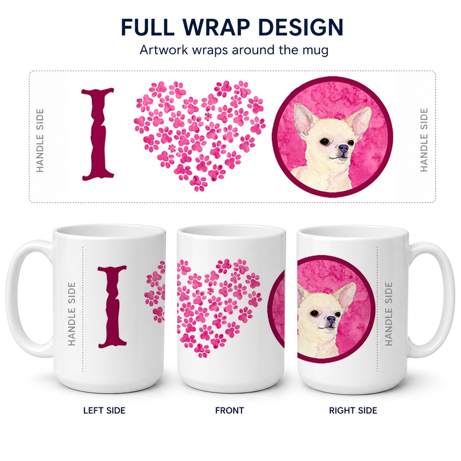Pink Chihuahua Ceramic Coffee Mug 15 oz Decorative Large C Handle Mug Cup for Tea, Cocoa Hot Chocolate
