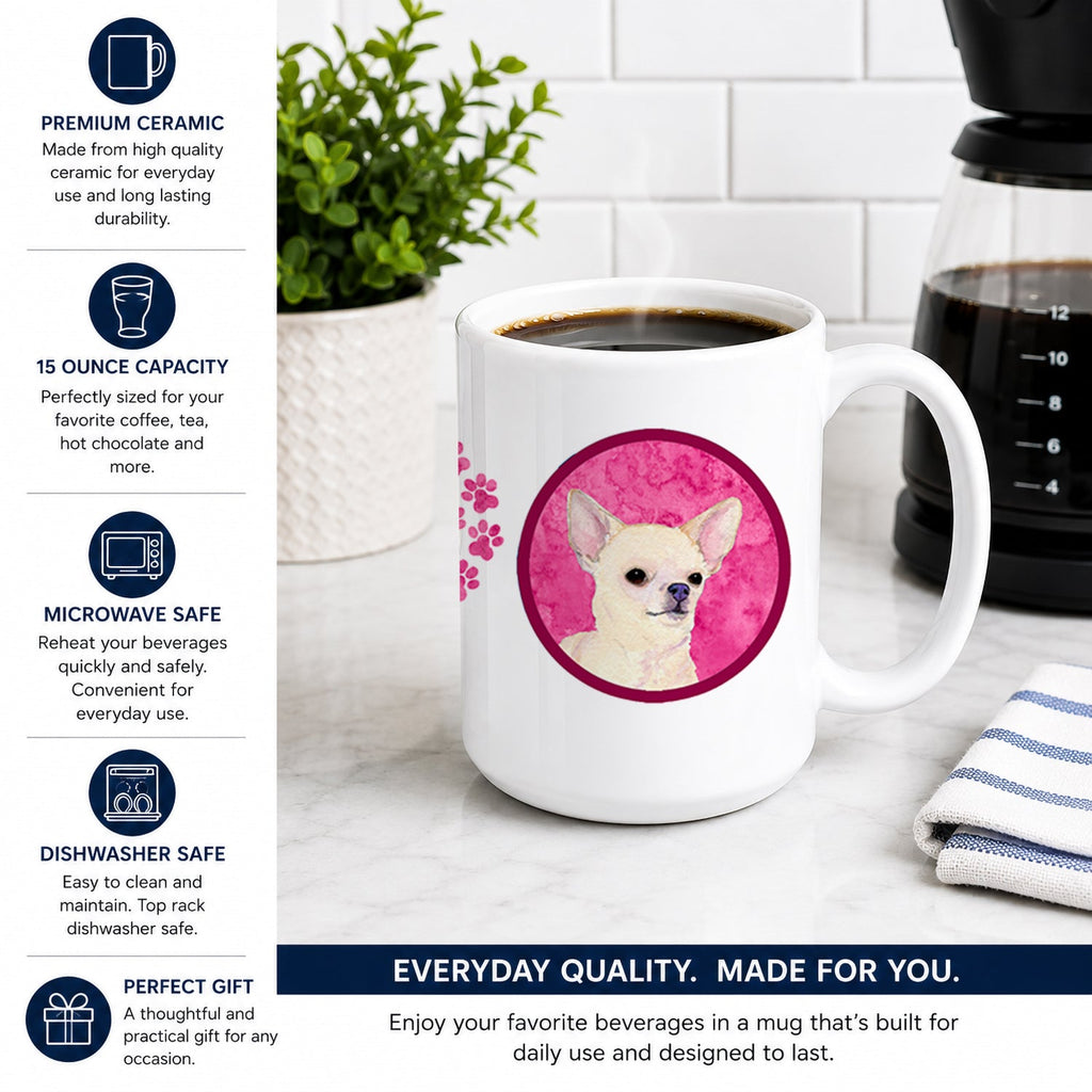 Pink Chihuahua Ceramic Coffee Mug 15 oz Decorative Large C Handle Mug Cup for Tea, Cocoa Hot Chocolate