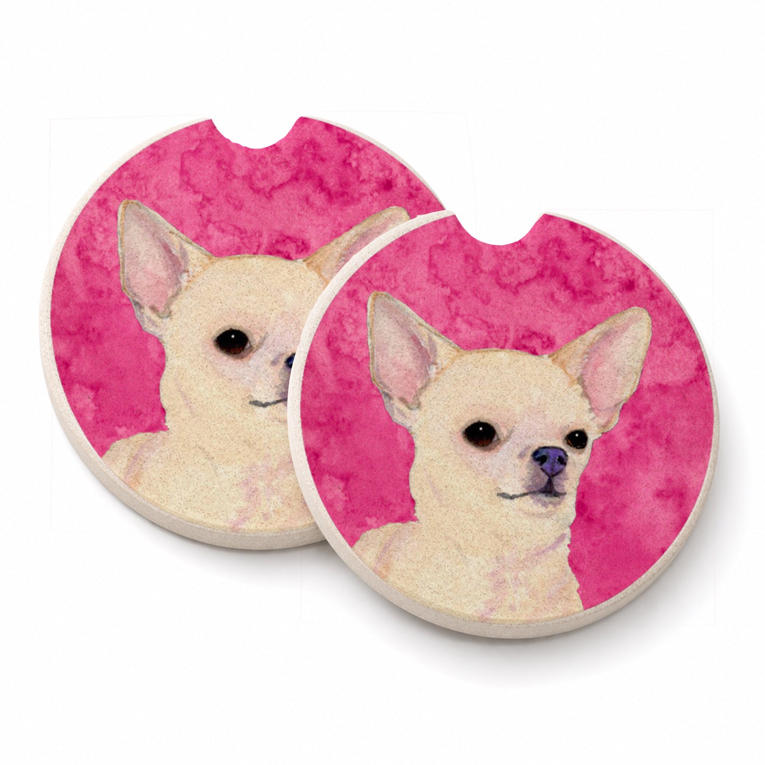 Pink Chihuahua Set of 2 Cup Holder Car Coasters Absorbent Round Sandstone Coasters Gifts for Men or Women, 2.5, Multicolor