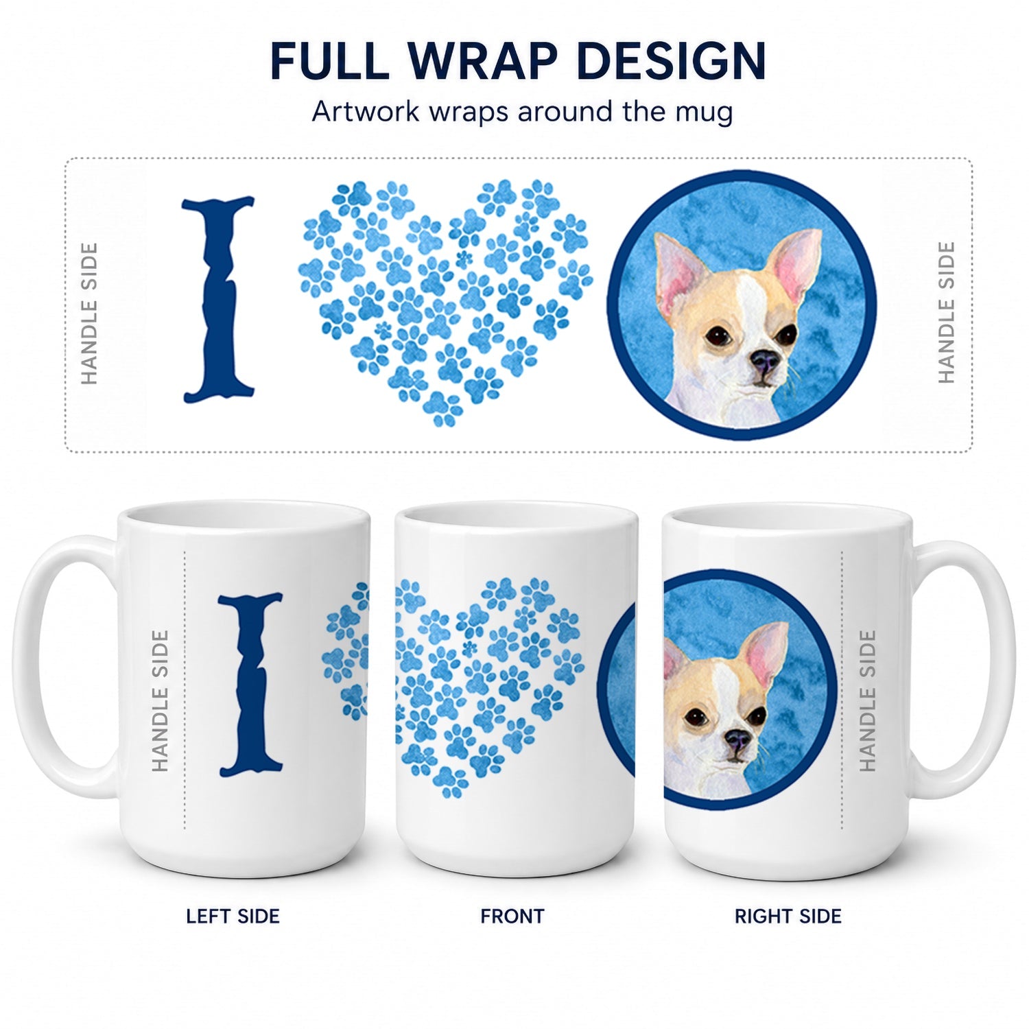 Blue Chihuahua Ceramic Coffee Mug 15 oz Decorative Large C Handle Mug Cup for Tea, Cocoa Hot Chocolate