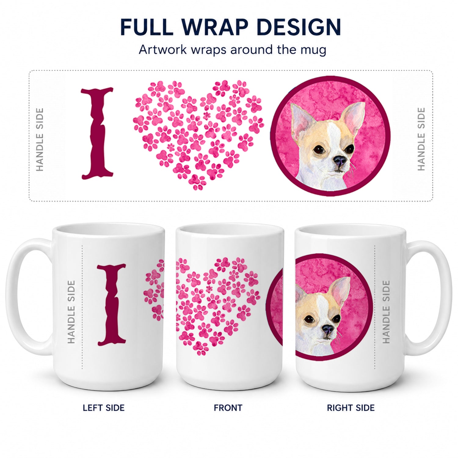 Pink Chihuahua Ceramic Coffee Mug 15 oz Decorative Large C Handle Mug Cup for Tea, Cocoa Hot Chocolate