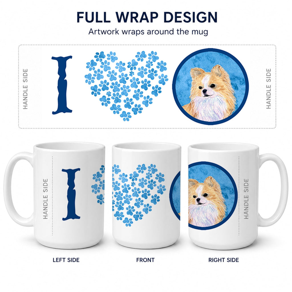 Blue Longhaired Chihuahua Ceramic Coffee Mug 15 oz Decorative Large C Handle Mug Cup for Tea, Cocoa Hot Chocolate