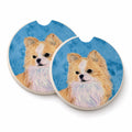 Blue Longhaired Chihuahua Set of 2 Cup Holder Car Coasters Absorbent Round Sandstone Coasters Gifts for Men or Women, 2.5, Multicolor