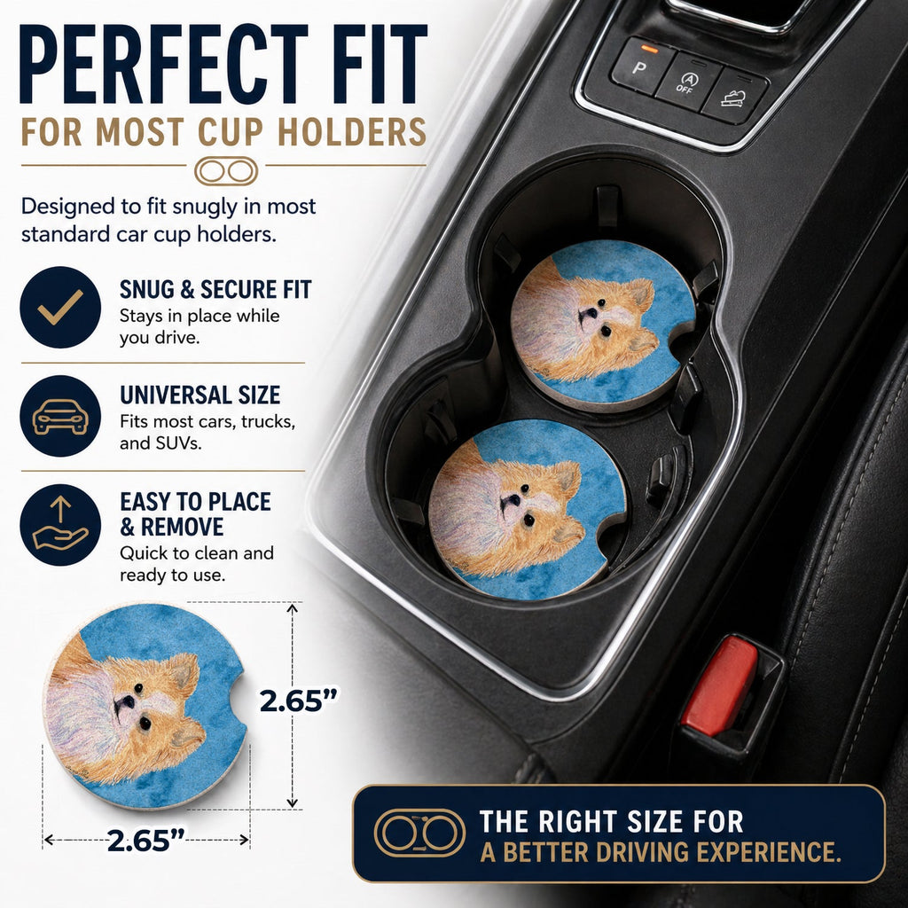 Blue Longhaired Chihuahua Set of 2 Cup Holder Car Coasters Absorbent Round Sandstone Coasters Gifts for Men or Women, 2.5, Multicolor