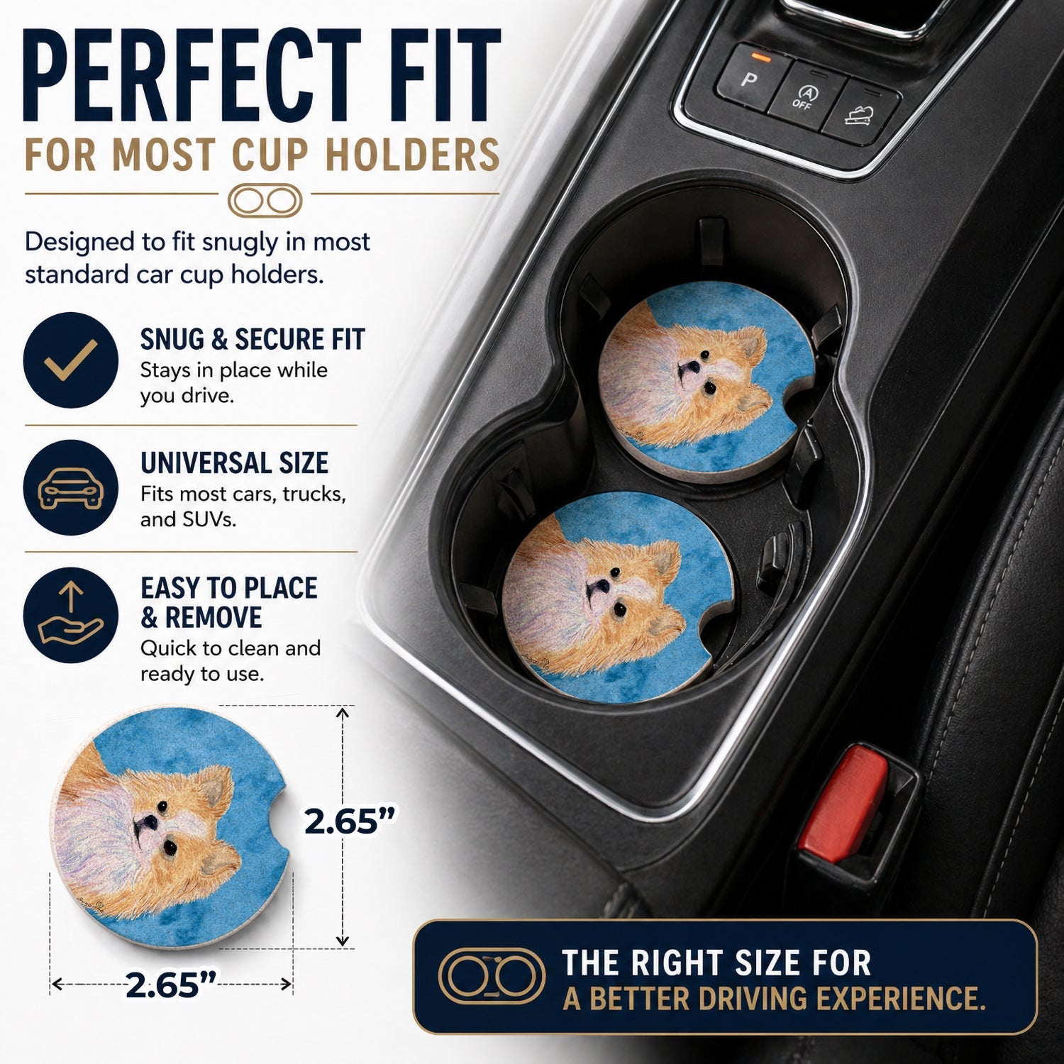 Blue Longhaired Chihuahua Set of 2 Cup Holder Car Coasters Absorbent Round Sandstone Coasters Gifts for Men or Women, 2.5, Multicolor
