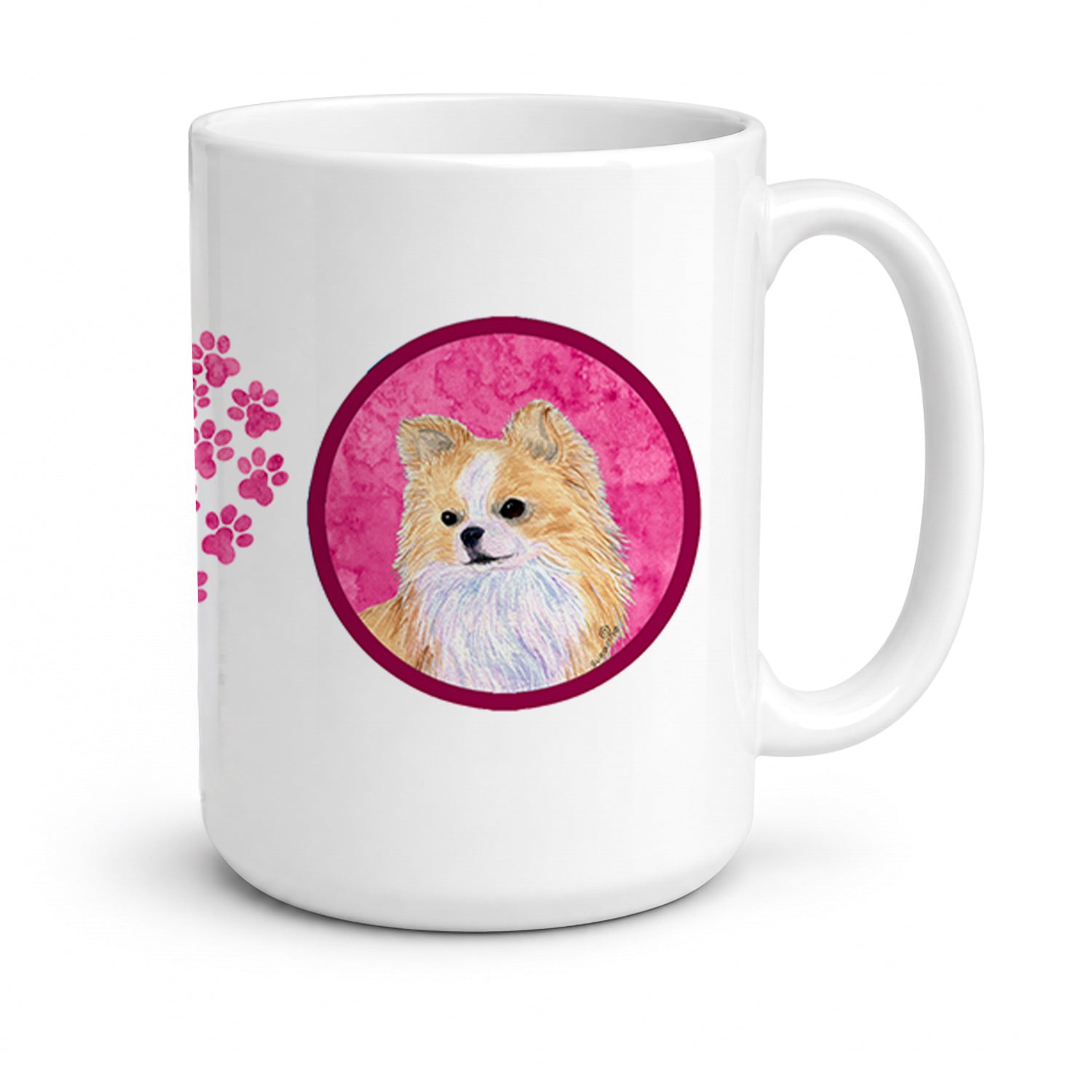 Pink Longhaired Chihuahua Ceramic Coffee Mug 15 oz Decorative Large C Handle Mug Cup for Tea, Cocoa Hot Chocolate