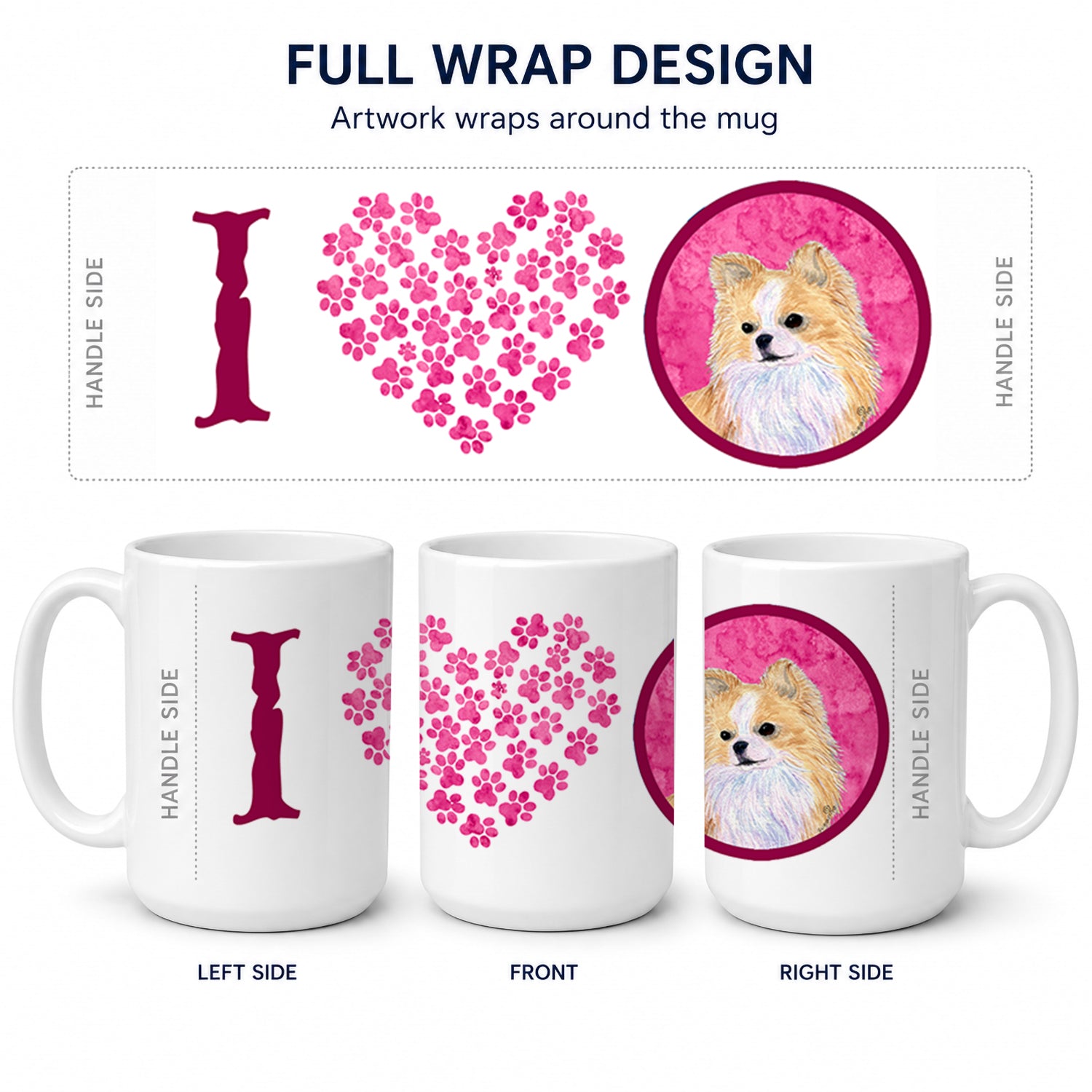 Pink Longhaired Chihuahua Ceramic Coffee Mug 15 oz Decorative Large C Handle Mug Cup for Tea, Cocoa Hot Chocolate