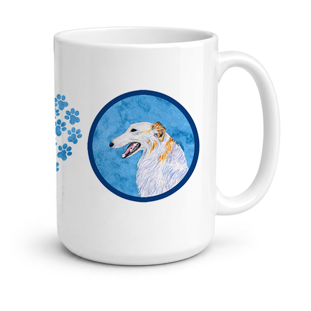 Blue Borzoi Ceramic Coffee Mug 15 oz Decorative Large C Handle Mug Cup for Tea, Cocoa Hot Chocolate