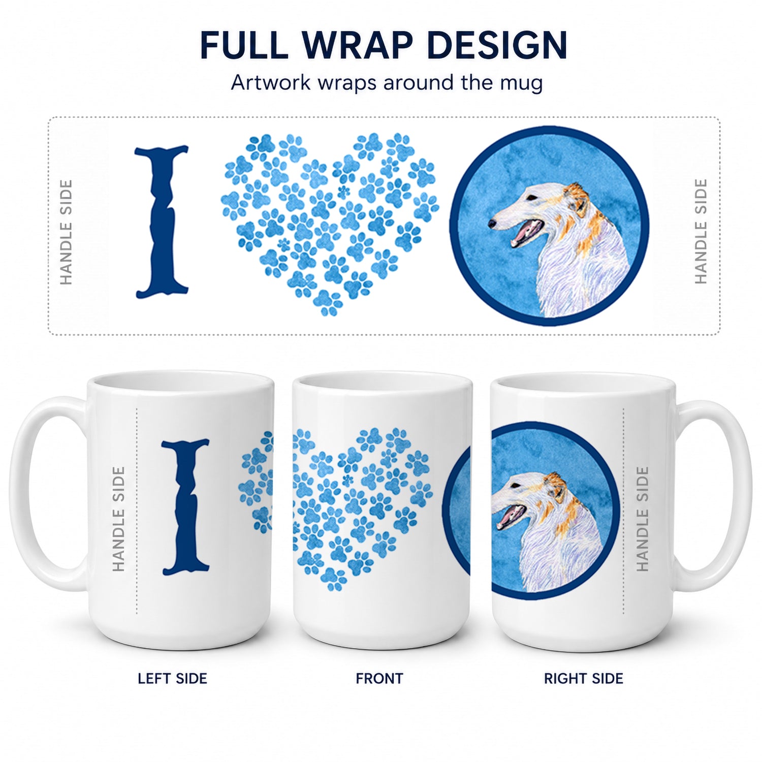 Blue Borzoi Ceramic Coffee Mug 15 oz Decorative Large C Handle Mug Cup for Tea, Cocoa Hot Chocolate