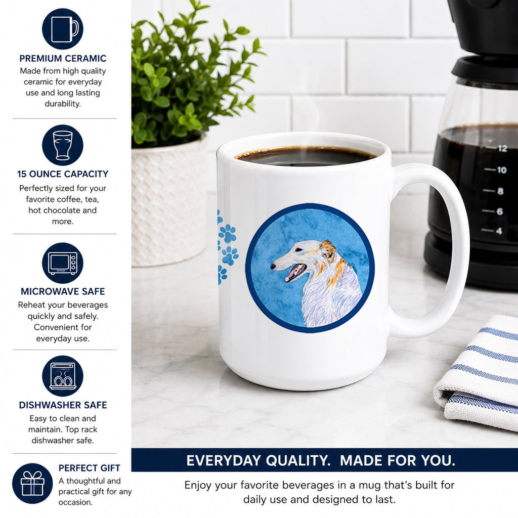 Blue Borzoi Ceramic Coffee Mug 15 oz Decorative Large C Handle Mug Cup for Tea, Cocoa Hot Chocolate