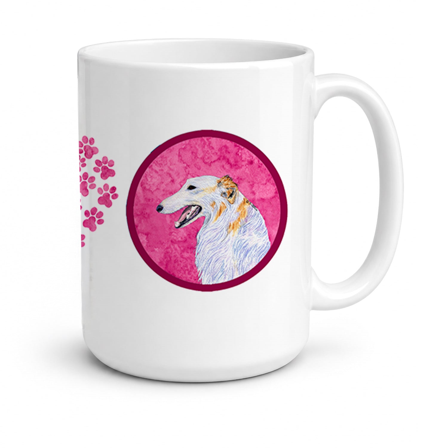 Pink Borzoi Ceramic Coffee Mug 15 oz Decorative Large C Handle Mug Cup for Tea, Cocoa Hot Chocolate