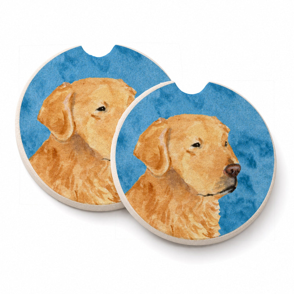 Blue Golden Retriever Set of 2 Cup Holder Car Coasters Absorbent Round Sandstone Coasters Gifts for Men or Women, 2.5, Multicolor