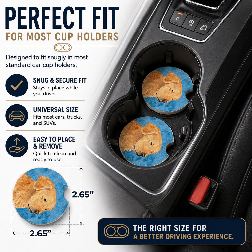 Blue Golden Retriever Set of 2 Cup Holder Car Coasters Absorbent Round Sandstone Coasters Gifts for Men or Women, 2.5, Multicolor
