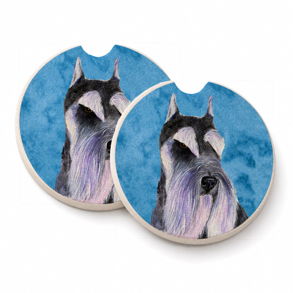 Blue Schnauzer Set of 2 Cup Holder Car Coasters Absorbent Round Sandstone Coasters Gifts for Men or Women, 2.5, Multicolor
