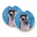 Blue Schnauzer Set of 2 Cup Holder Car Coasters Absorbent Round Sandstone Coasters Gifts for Men or Women, 2.5, Multicolor