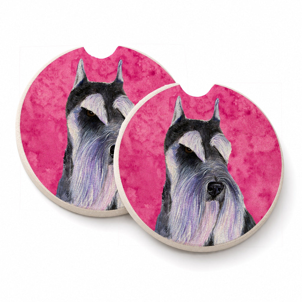 Pink Schnauzer Set of 2 Cup Holder Car Coasters Absorbent Round Sandstone Coasters Gifts for Men or Women, 2.5, Multicolor