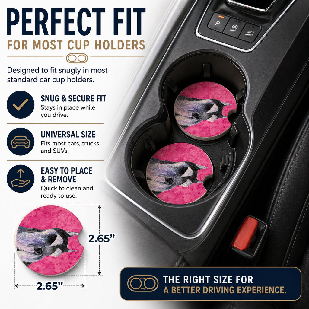 Pink Schnauzer Set of 2 Cup Holder Car Coasters Absorbent Round Sandstone Coasters Gifts for Men or Women, 2.5, Multicolor